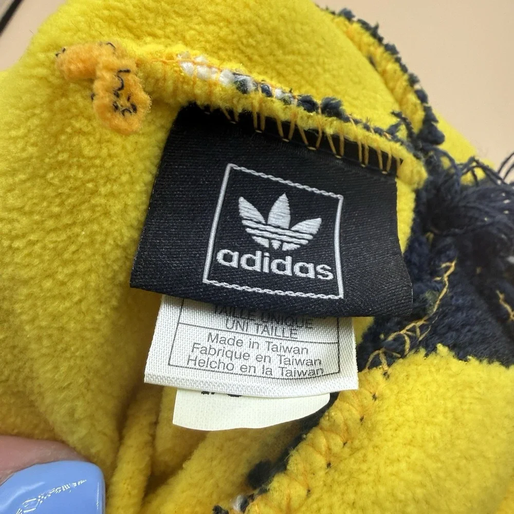 Adidas University of Michigan Logo Knit Earflap Pom Pom Hat Blue Yellow OS